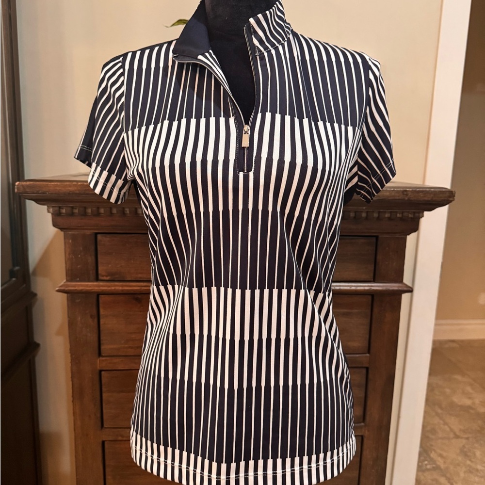 Navy and White Striped Women's Golf Top